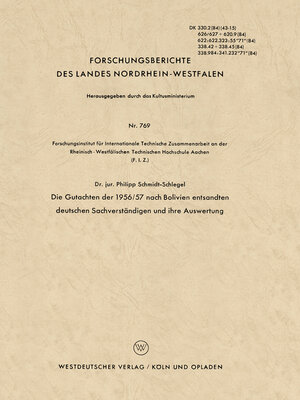 cover image of Die Gutachten der 1956/57 nach Bolivien entsandten deutschen Sachverständigen und ihre Auswertung